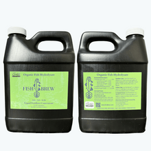Load image into Gallery viewer, Fish Brew OMRI listed Organic Fish Hydrolysate Fertilizer 2.0-3.0-0.2 Front and Back 32 oz bottles